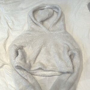 White Furry Cropped SweatShirt with Hood